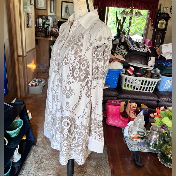 Anna Sui for Target Women's Ivory Lace Long Sleeve Fully Lined Mini Dress S. - Picture 4 of 15